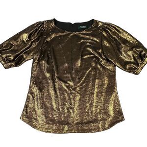 Lauren Ralph Lauren Womens Sequined Blouse Size Medium Gold Black Metallic‎ Top